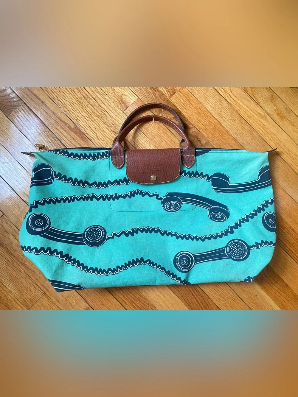 Longchamp for Jeremy Scott Pilage Large Tote Mint Blue Telephone Weekender Bag